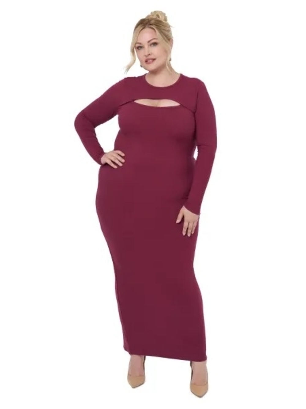 Long Sleeve Cutout Maxi Dress in Burgundy Edited By Remi